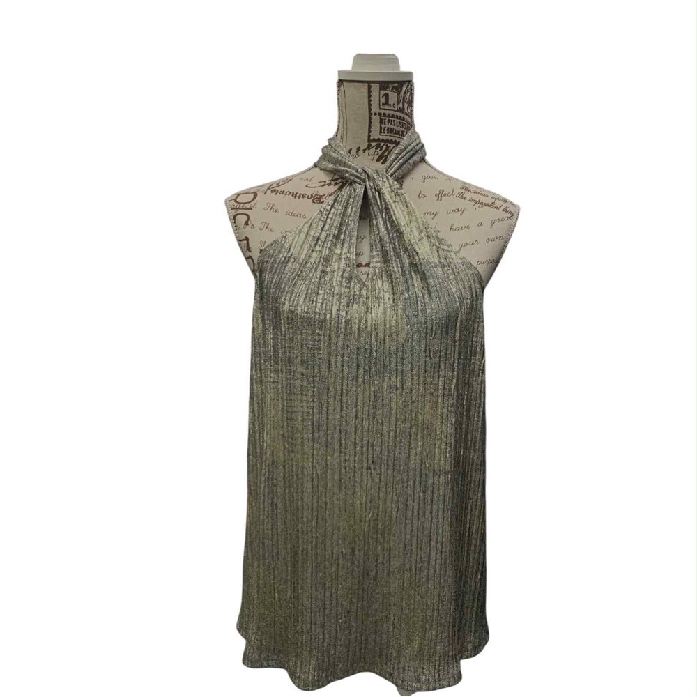 Jennifer Lopez Shiny Silver Halter Top Size M